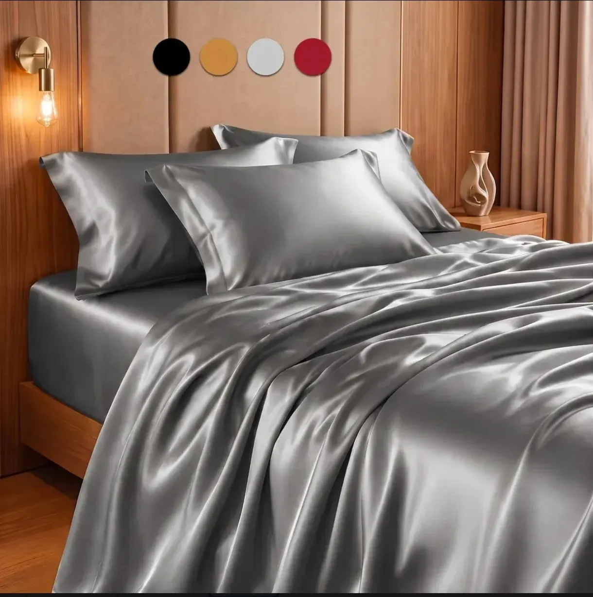 Juego de sábanas satinadas color gris elegante para cama