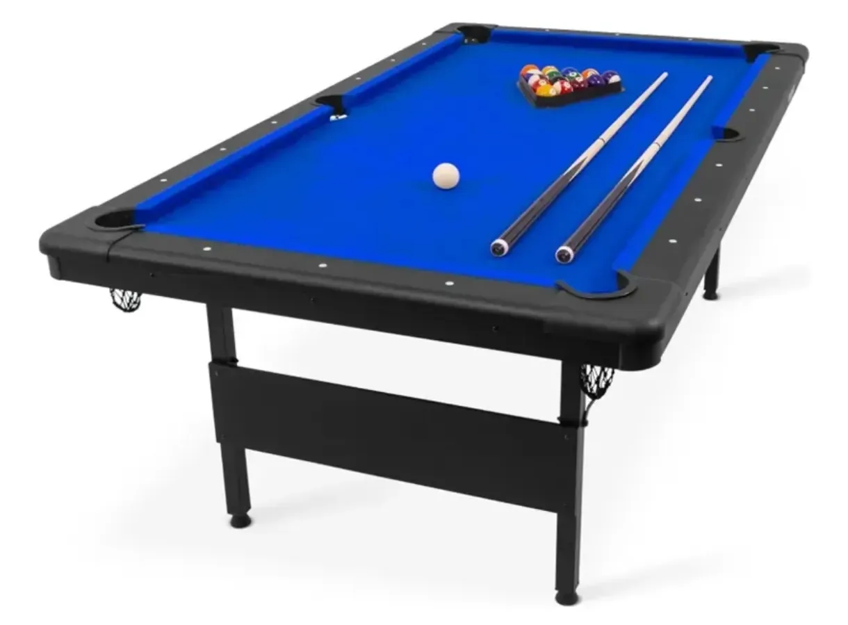 Mesa de Billar con Paño Azul, Tacos y Bolas Incluidos