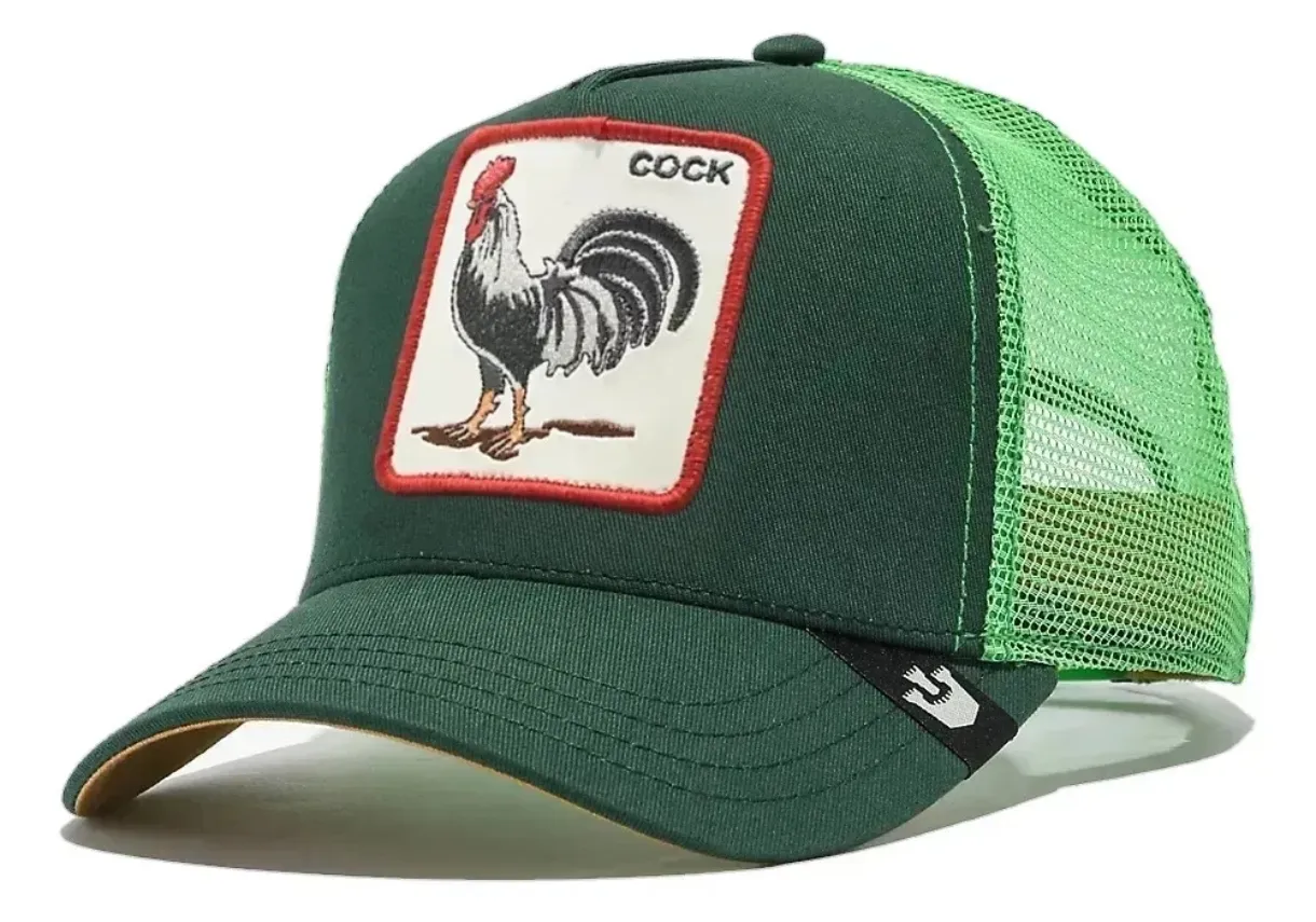 Gorra Trucker Verde con Parche de Gallo "COCK"