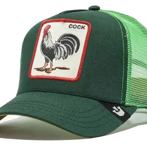 Gorra Trucker Verde con Parche de Gallo "COCK"
