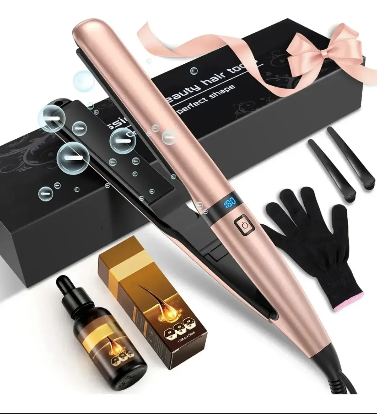 Plancha de Cabello con Rizador 2 en 1 Color Rosa Dorado