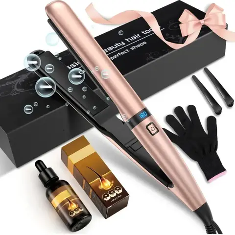 Plancha de Cabello con Rizador 2 en 1 Color Rosa Dorado