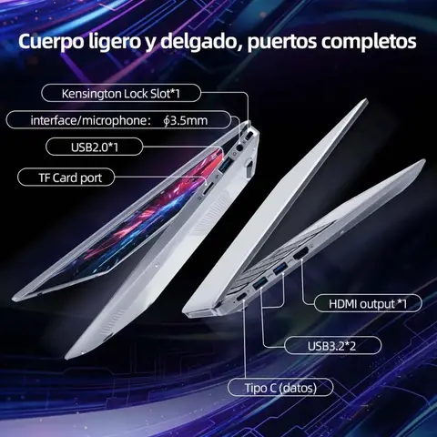 Laptop Ultradelgada Plateada con Puertos Completos y Pantalla LED