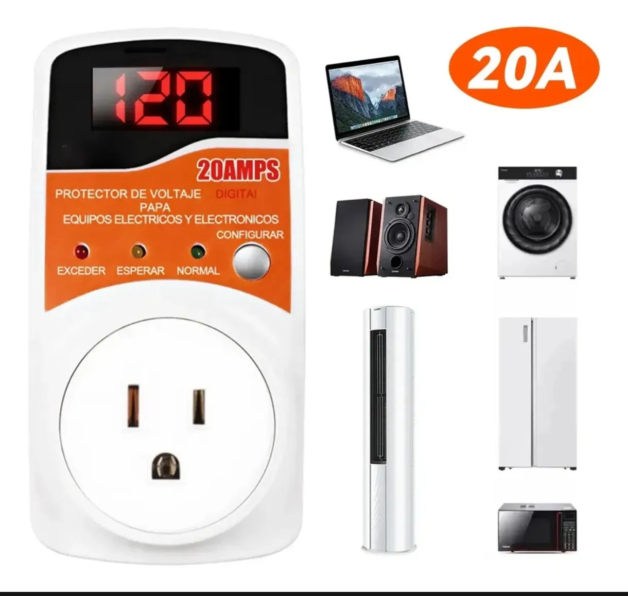 Protector de Voltaje Digital 20A para Equipos Eléctricos