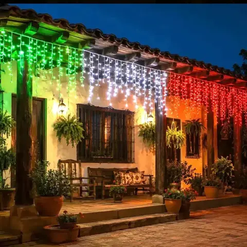 Cortina de luces LED tricolor decorativa para exteriores