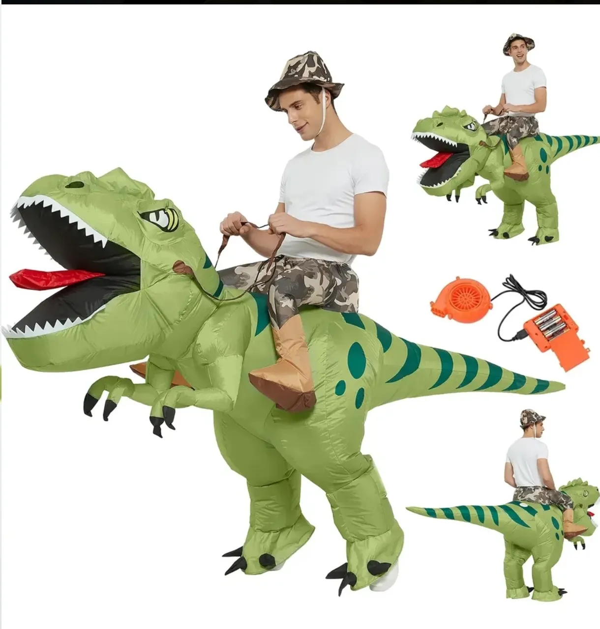 Disfraz Inflable de Dinosaurio Verde con Ventilador Incluido