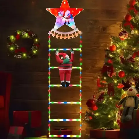 Decoración Navideña Escalera Santa Claus Luminosa con Estrella LED