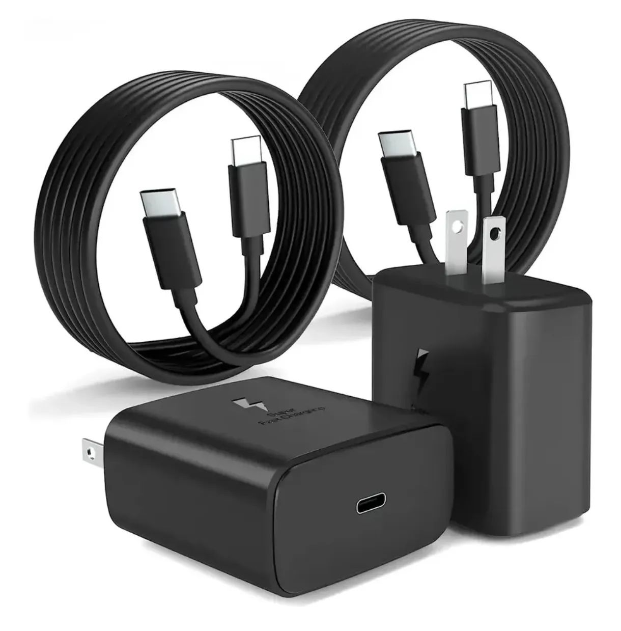 Kit Cargadores Rápidos USB-C con Cables - 2 Adaptadores Negro