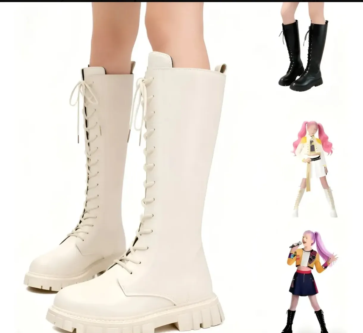 Botas largas estilo plataforma con agujetas color blanco
