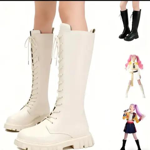 Botas largas estilo plataforma con agujetas color blanco