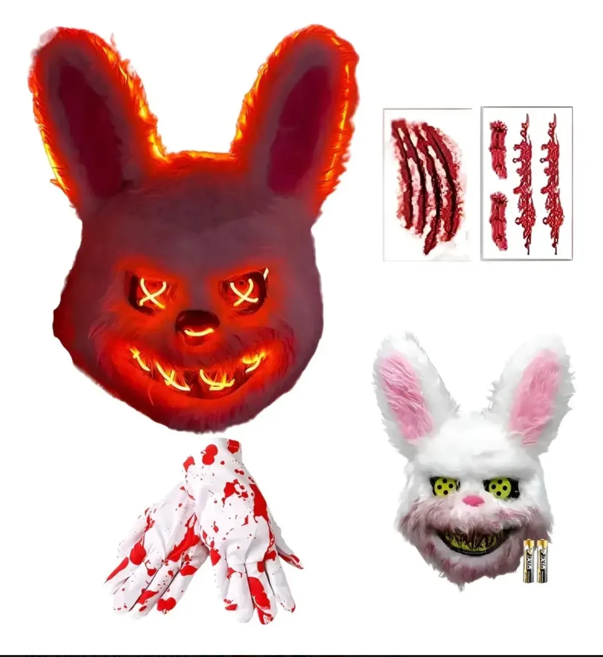 Set de máscaras y accesorios de conejo terrorífico para Halloween