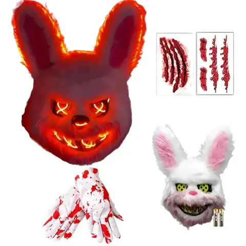 Set de máscaras y accesorios de conejo terrorífico para Halloween