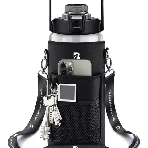 Porta botella tipo crossbody con bolsillos para termo o agua