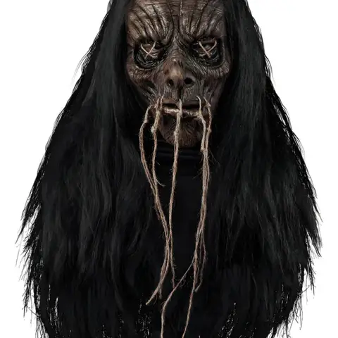 Máscara de terror con peluca y detalles de cuerdas