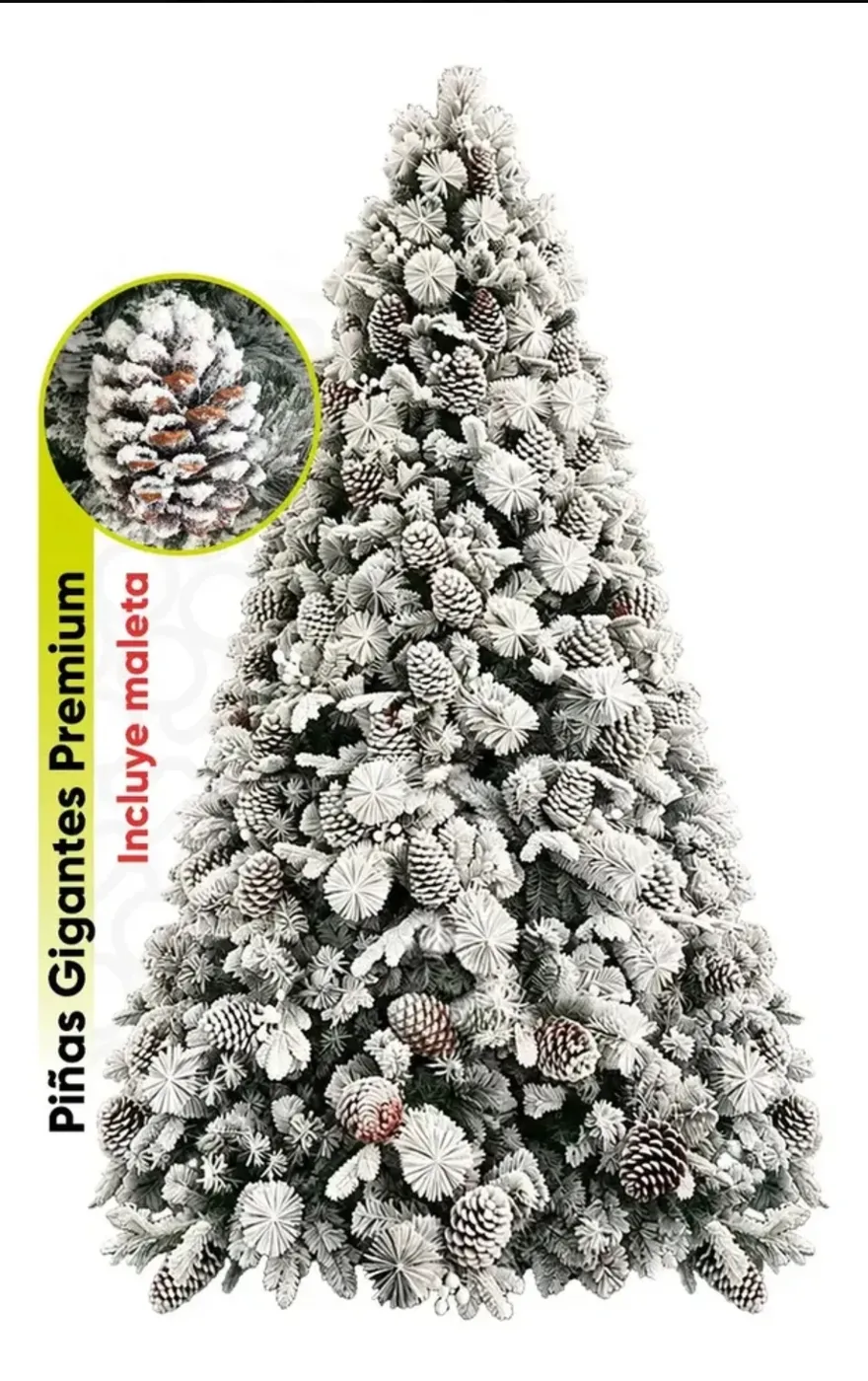 Árbol de Navidad Premium con Efecto Nieve y Piñas Naturales