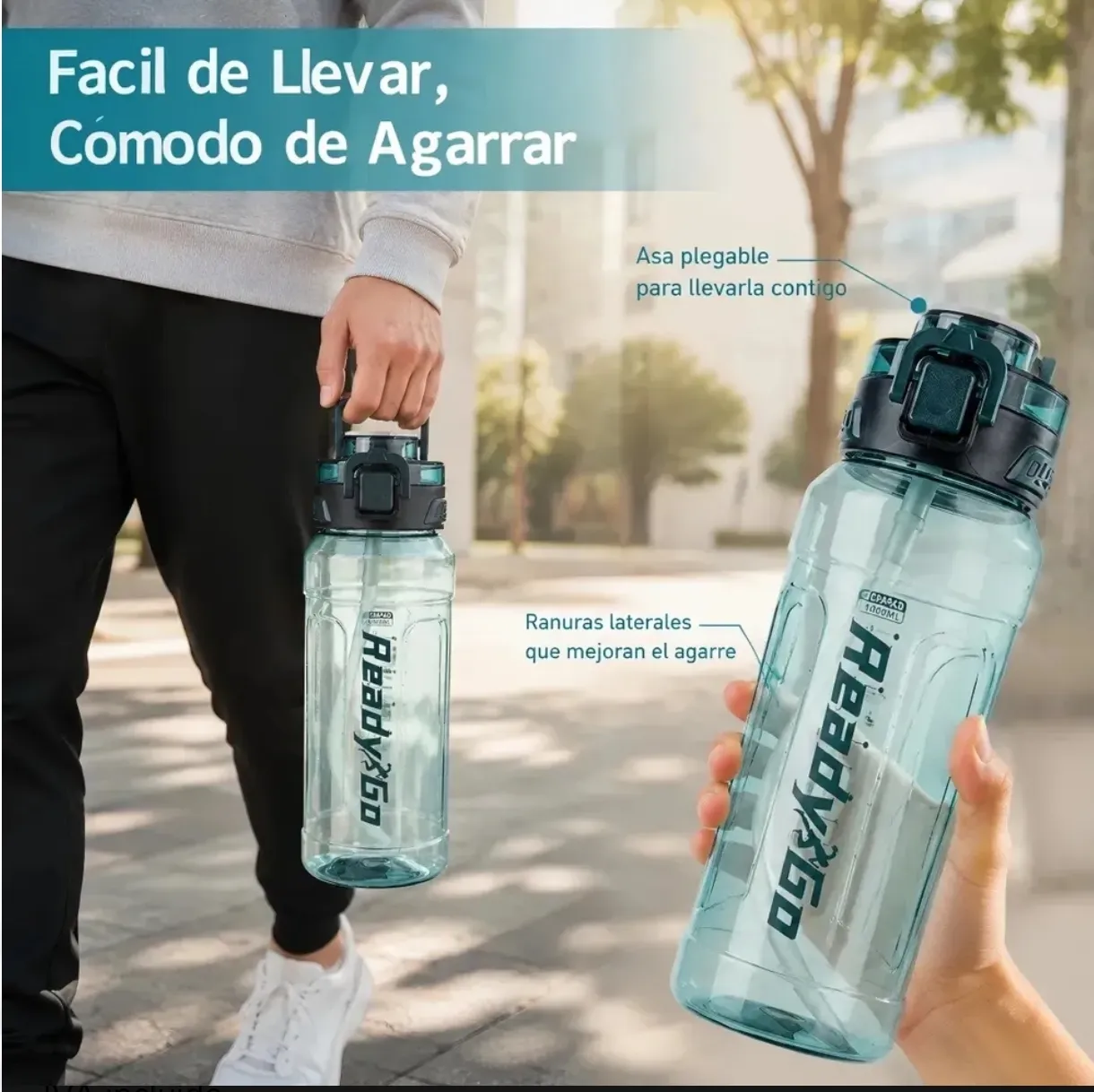 Botella Deportiva con Asa Plegable y Tapa Flip - Color Azul
