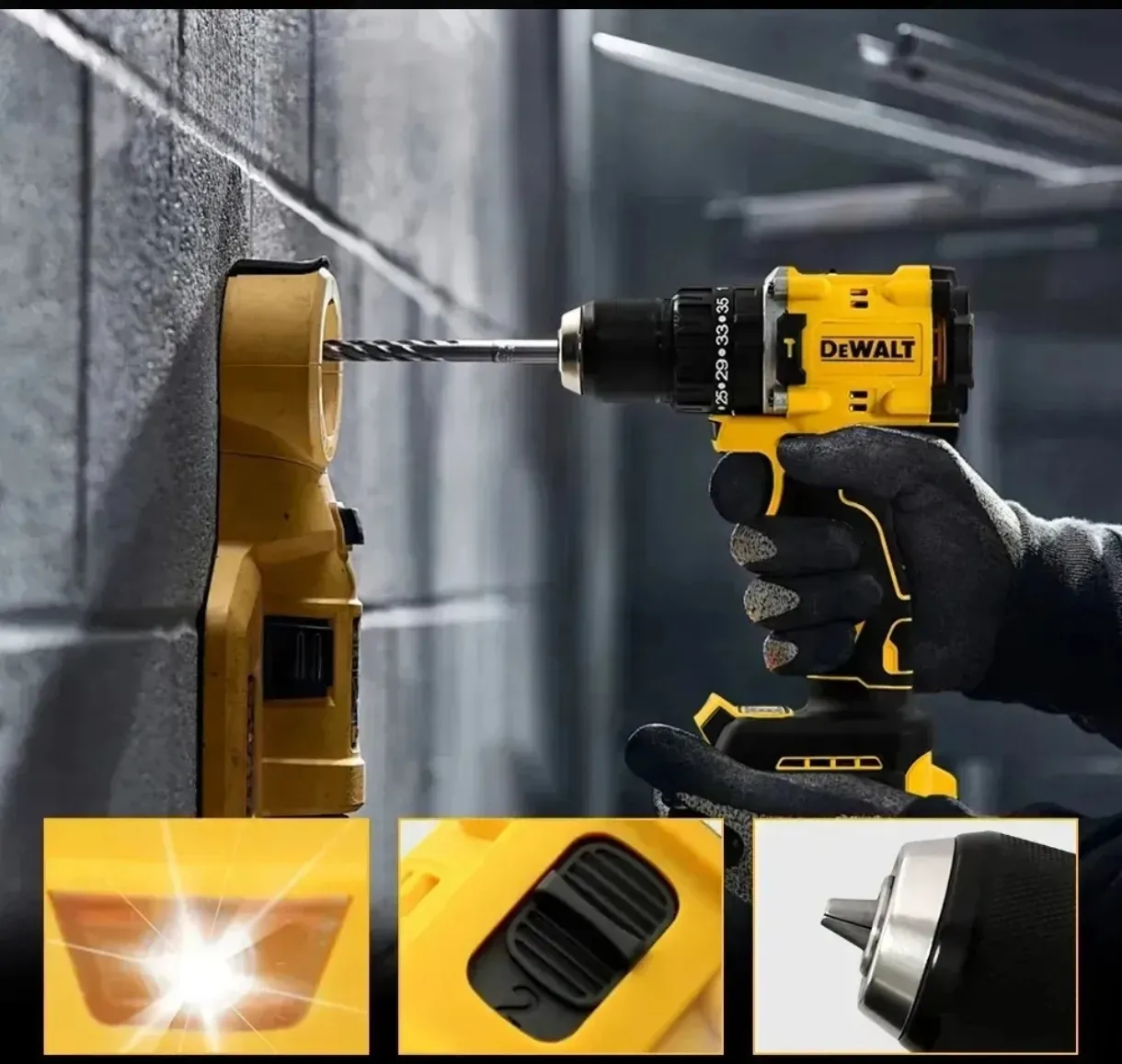 Taladro Percutor Inalámbrico DeWalt con Batería y Extractor Polvo