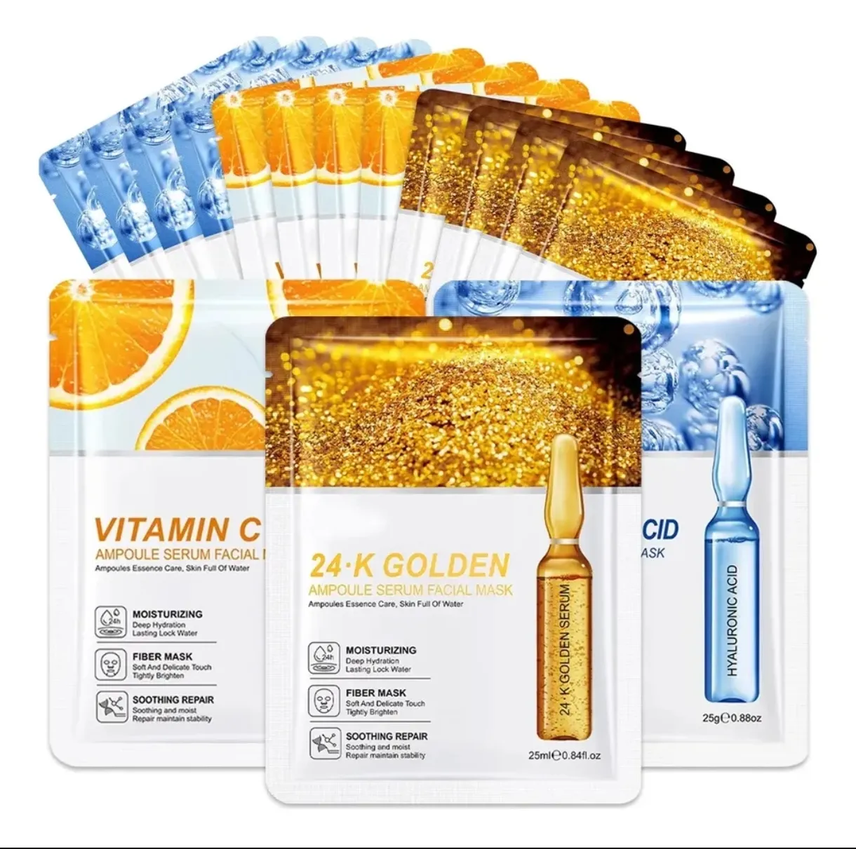 Set Mascarillas Faciales con Ampolla Vitamina C Ácido Hialurónico