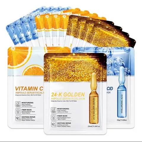Set Mascarillas Faciales con Ampolla Vitamina C Ácido Hialurónico