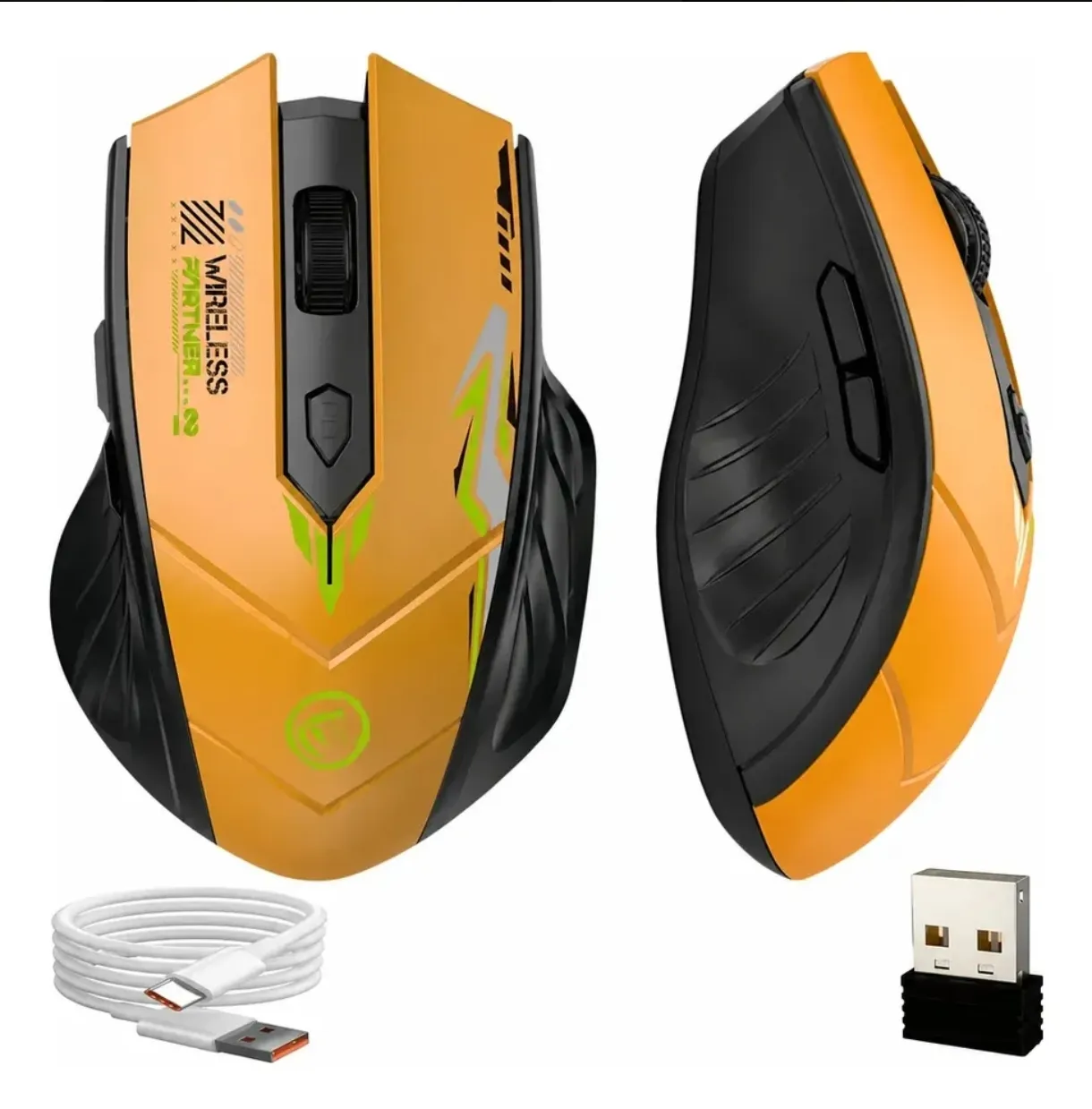 Mouse Inalámbrico Gaming Naranja con Iluminación LED y Receptor USB