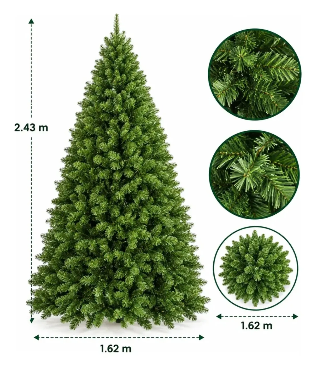 Árbol de Navidad Artificial 2.43m Verde con Ramas Densas