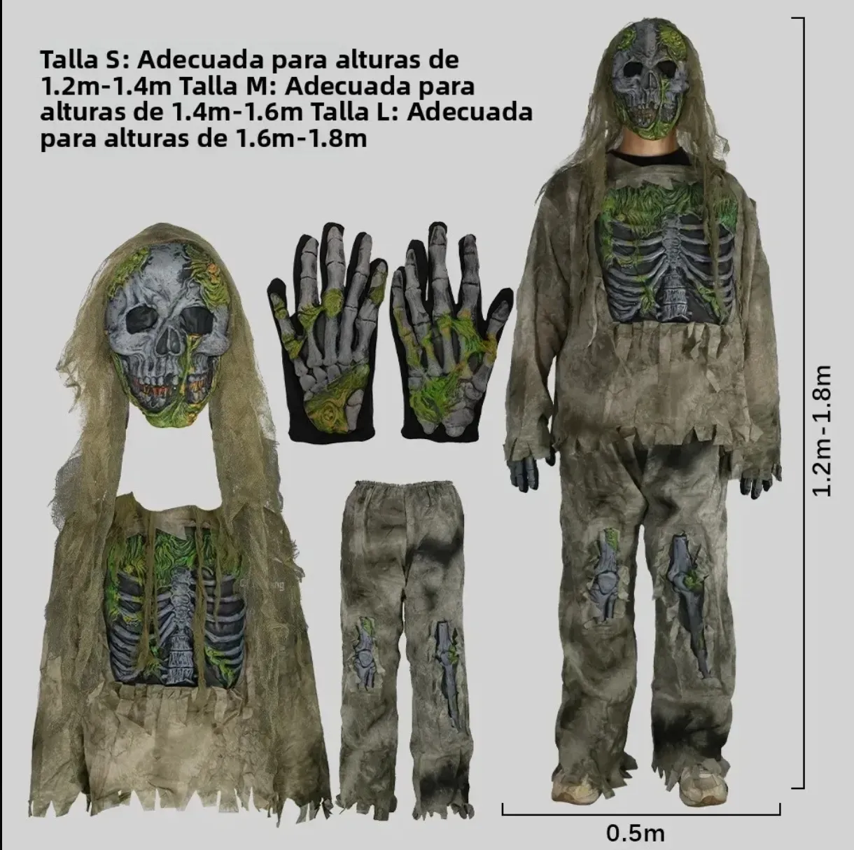 Disfraz de Esqueleto Zombie con Musgo - Talla S/M/L Completo