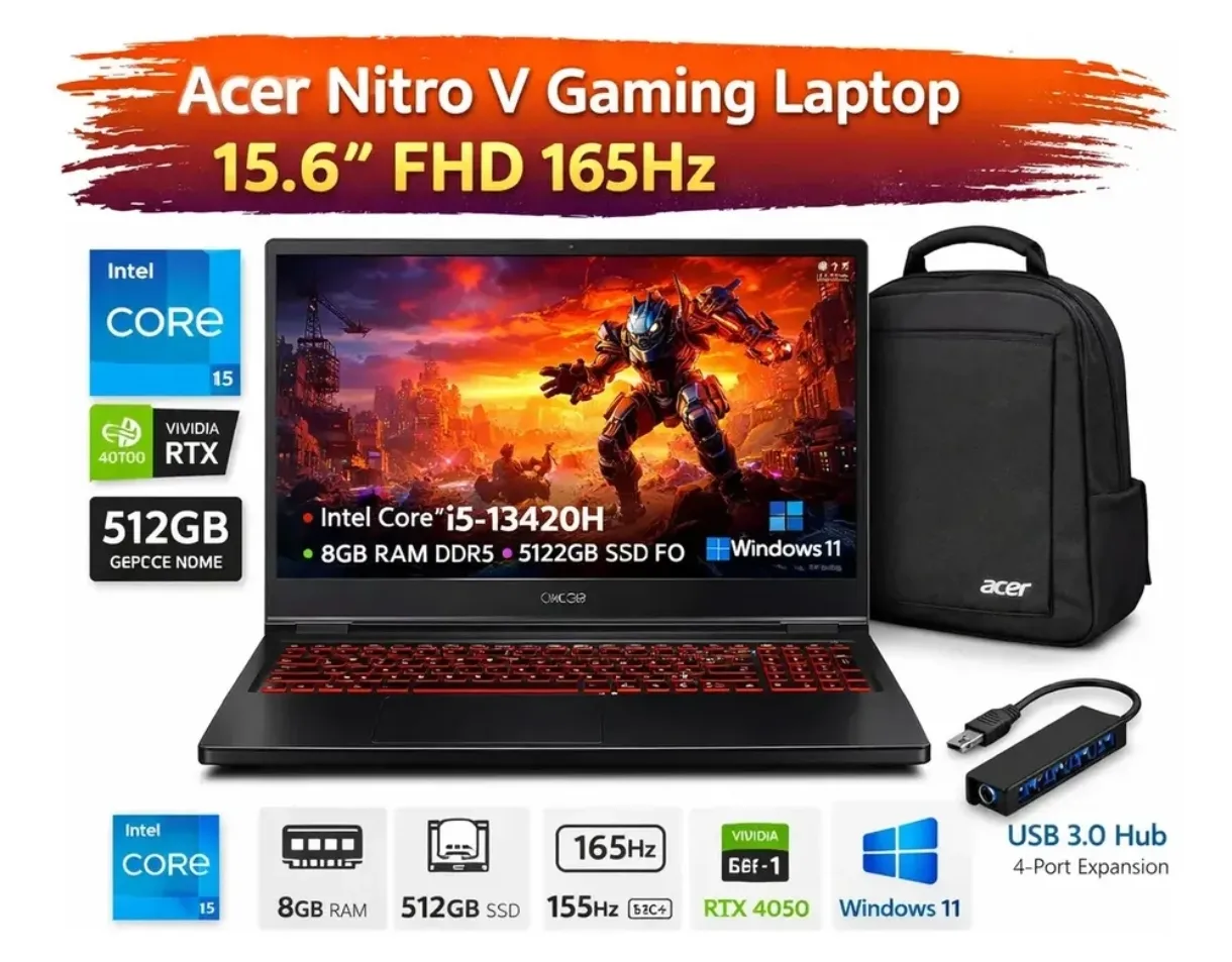 Laptop Acer Nitro V Gaming i5-13420H RTX 4050 8GB RAM 512GB SSD
