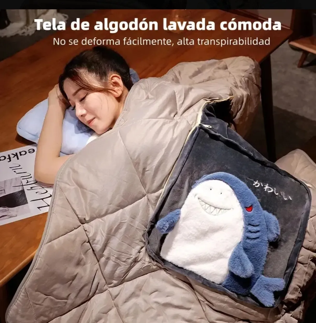 Edredón de algodón lavado con diseño de tiburón kawaii