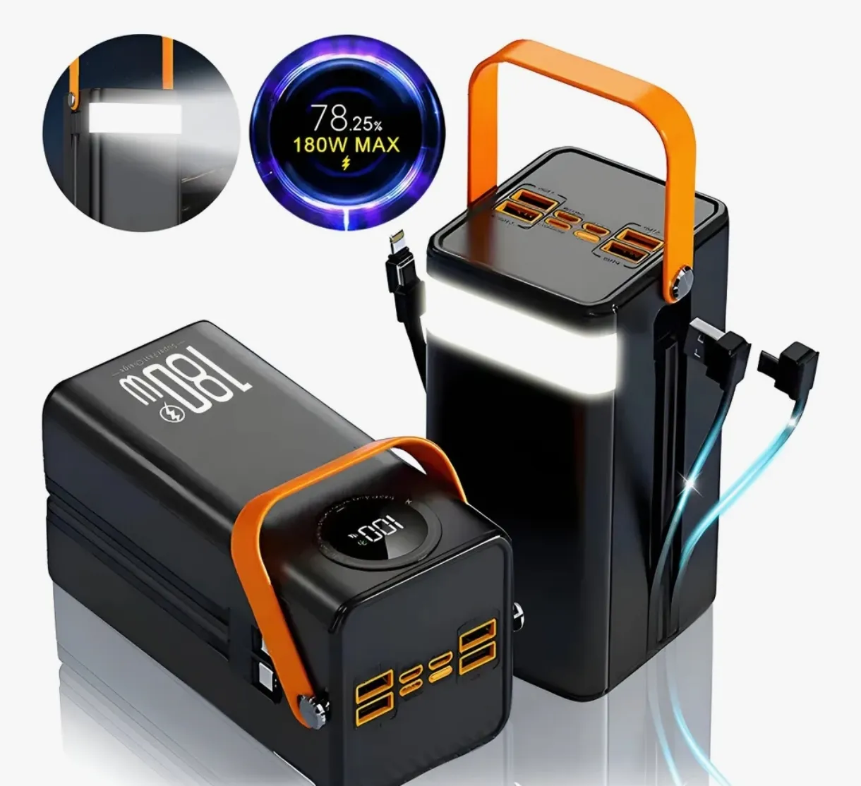 Cargador Portátil Multifuncional 180W con Lámpara LED y Cables
