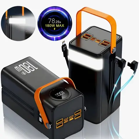 Cargador Portátil Multifuncional 180W con Lámpara LED y Cables