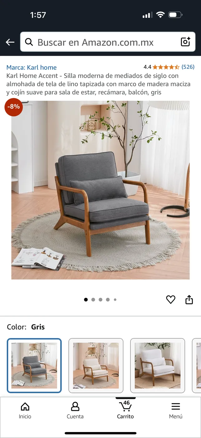 Silla Accent Karl Home gris con marco de madera y cojín suave
